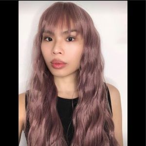 Curly Wig Wavy Long Wigs With Air Bangs, Synthetic Rosegold 26"